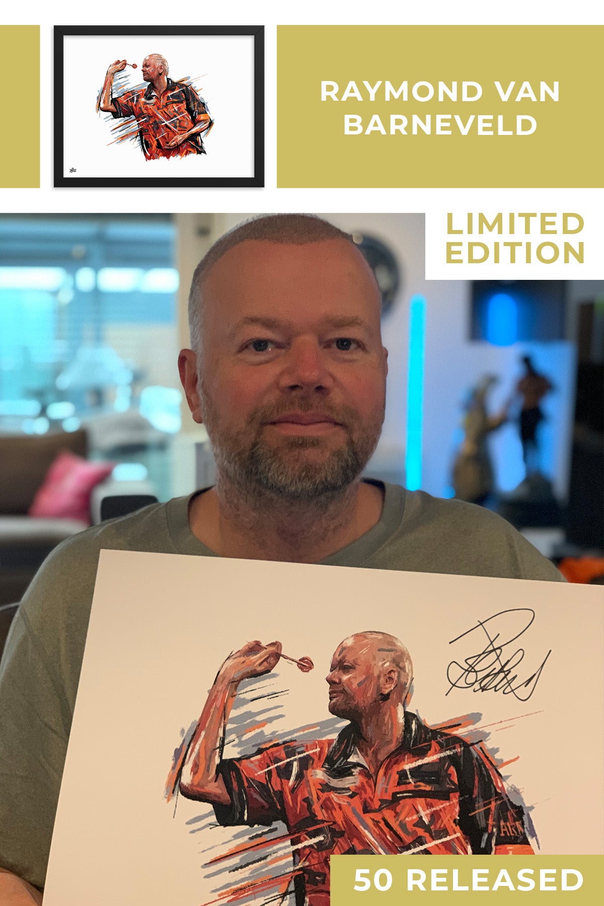 Raymond van Barneveld Limited Edition Signed Art Print - The Dartist