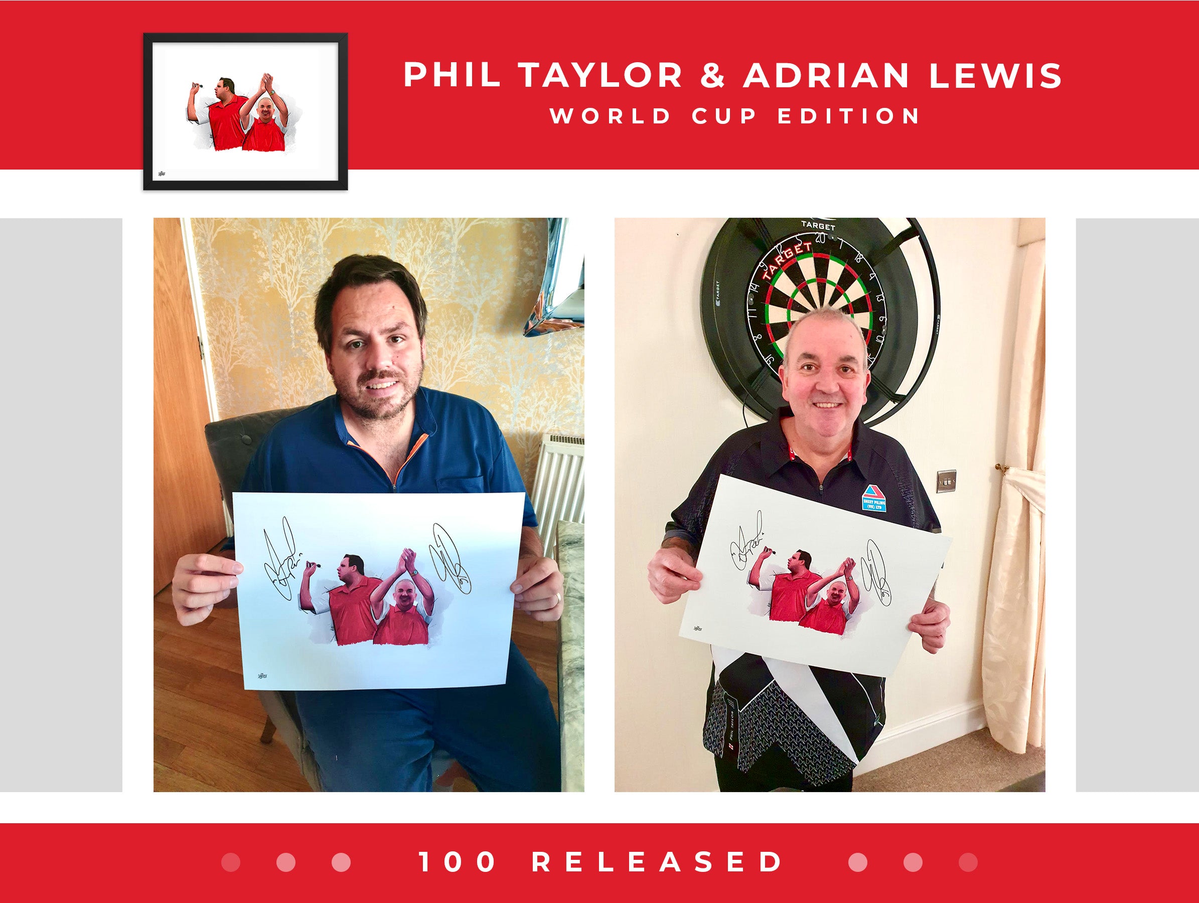 Phil Taylor & Adrian Lewis World Cup Edition Signed Art Print - The Dartist